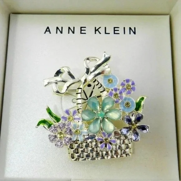 Anne Klein Silver-Tone Multi-Stone Flower Basket Pin - Picture 2 of 3